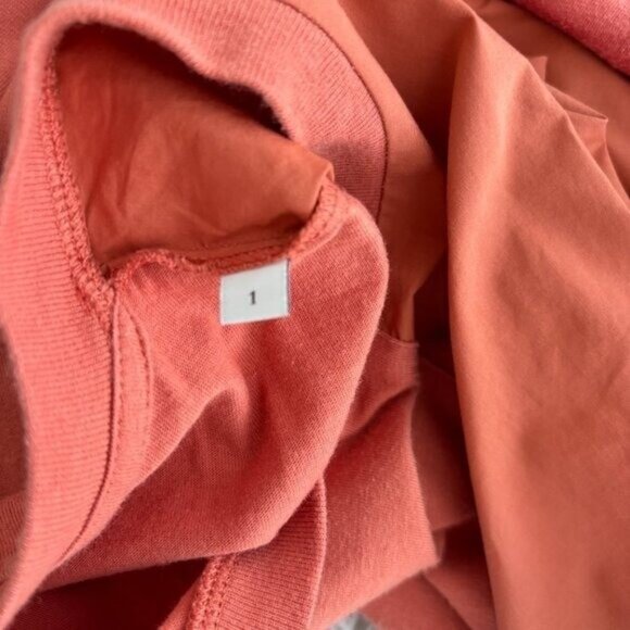 Sandro Paris Node Bow Detail Asymmetric Ruffled Hem T-Shirt in Terracotta Size S - Picture 8 of 9